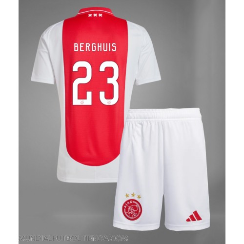 Camiseta Ajax Steven Berghuis #23 Primera Equipación Replica 2024-25 para niños mangas cortas (+ Pantalones cortos)